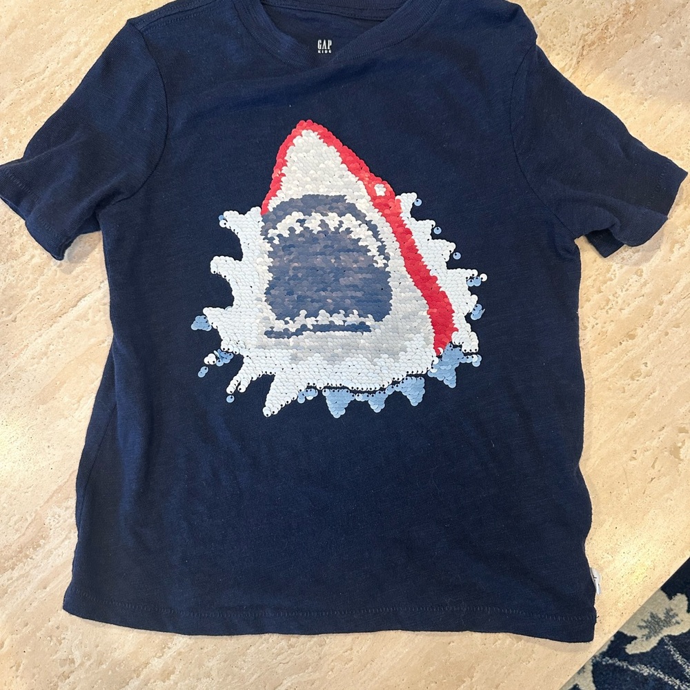 GAP Kids navy sequined shark t-shirt